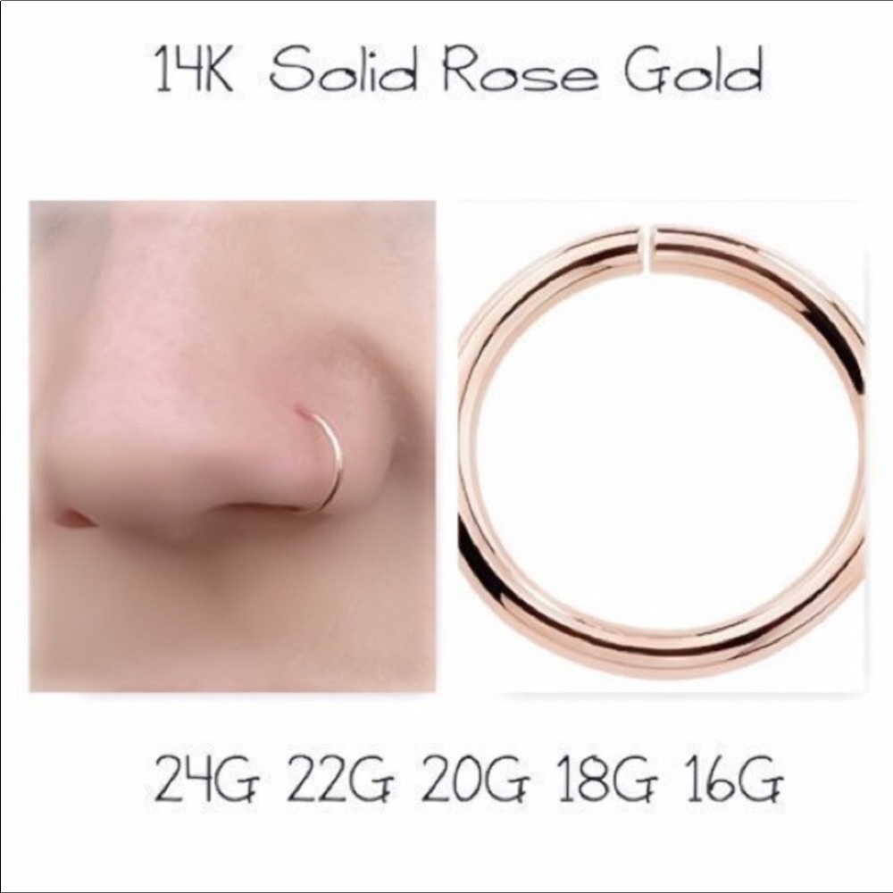 5 x 14k solid rose gold nose ring